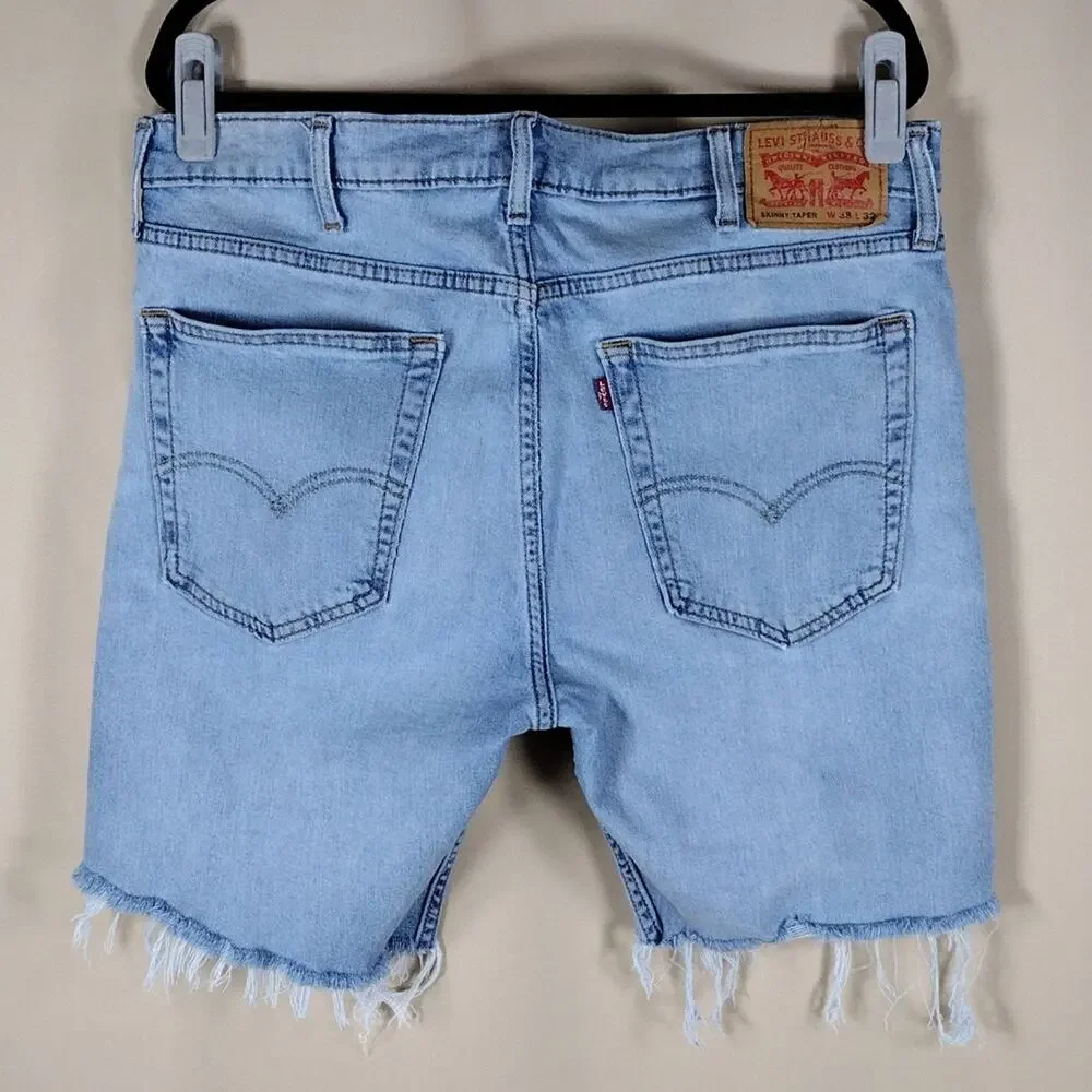 Levi’s Skinny Taper Jeans Men’s 38x32 Light Blue Denim Fringe